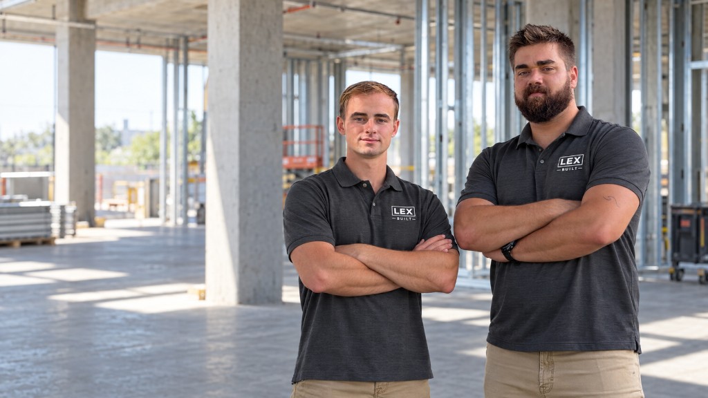 Lucas Dennis and Lex Leclezio, Lex Built cofounders, on a commercial construction site in Southwest Florida.